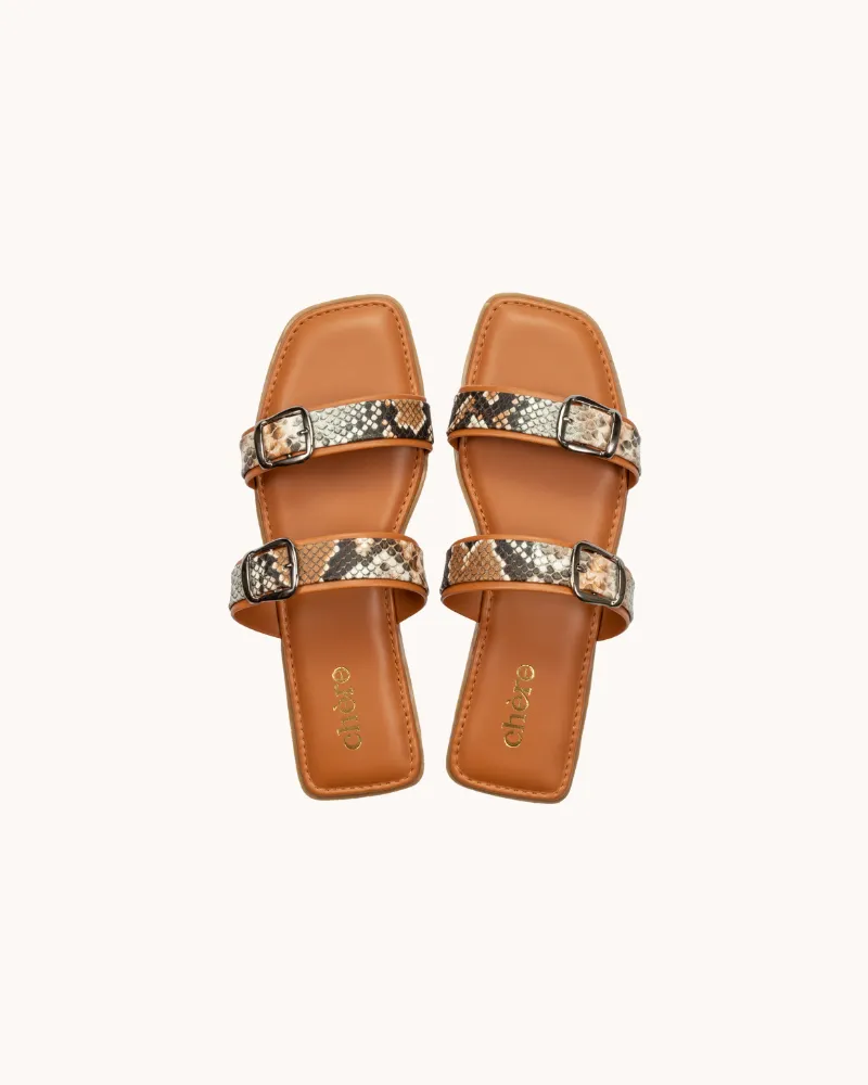 Women's Tan Casual Double Buckle Strap Flats