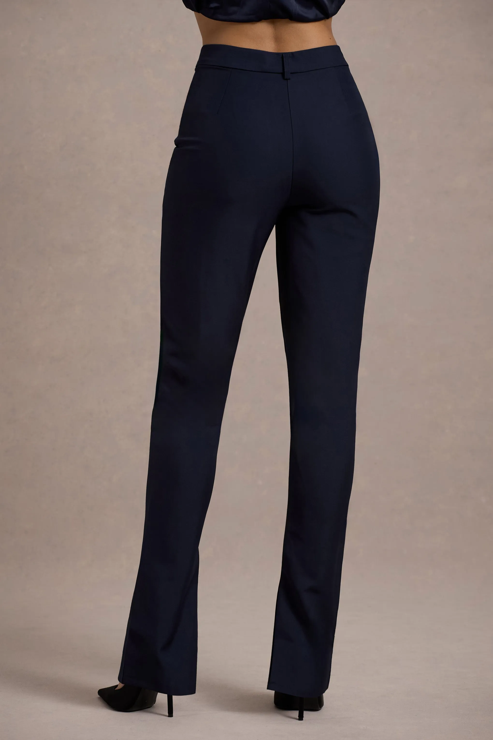 Wonder Woman | Navy High Waist Straight Leg Trousers With Hem Split