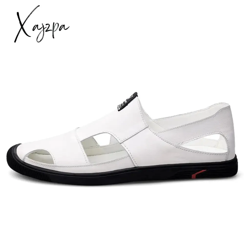 Xajzpa - Genuine Leather Men Casual Shoes Luxury Sandals Mens Loafers Moccasins Breathable Slip on Driving White Shoe Man Breathable