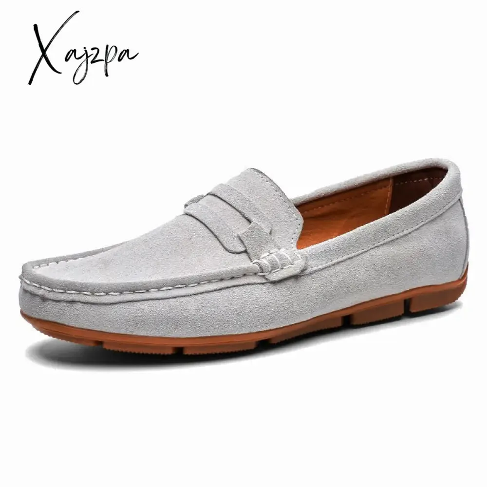 Xajzpa - Leather Men Shoes Casual Flats Men Shoes Breathable Loafers Genuine Leather Slip Moccasins Comfortable Checkered embossing