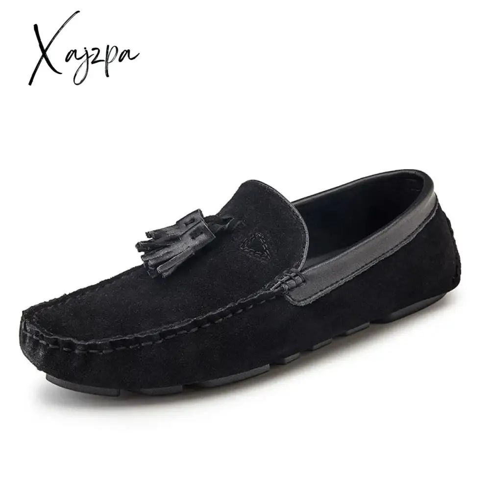 Xajzpa - Leather Men Shoes Casual Flats Men Shoes Breathable Loafers Genuine Leather Slip Moccasins Comfortable Checkered embossing