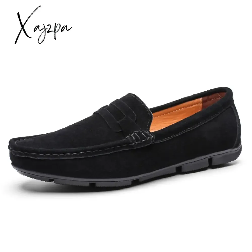 Xajzpa - Leather Men Shoes Casual Flats Men Shoes Breathable Loafers Genuine Leather Slip Moccasins Comfortable Checkered embossing