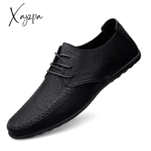 Xajzpa - Leather Men Shoes Fashion Formal Men Shoes Moccasins Italian Breathable Male Driving Shoes Black Plus Size 38-47