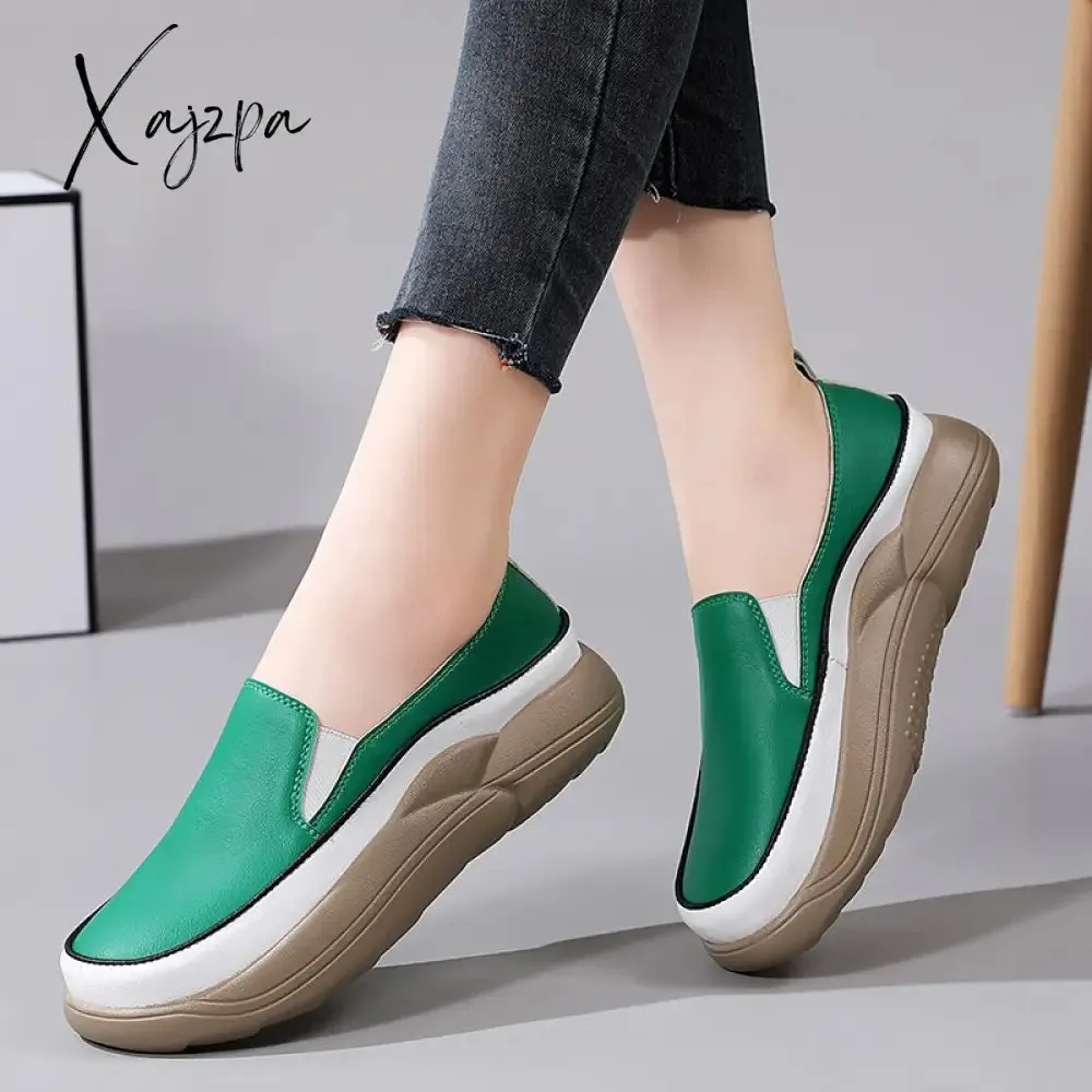 Xajzpa - Women Flats Loafers Breathable Moccasins Female Boat Shoes Fashion Ladies Platform Slip-on White Soft Casual Shoes Zapatos Mujer