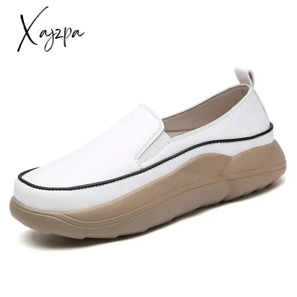 Xajzpa - Women Flats Loafers Breathable Moccasins Female Boat Shoes Fashion Ladies Platform Slip-on White Soft Casual Shoes Zapatos Mujer