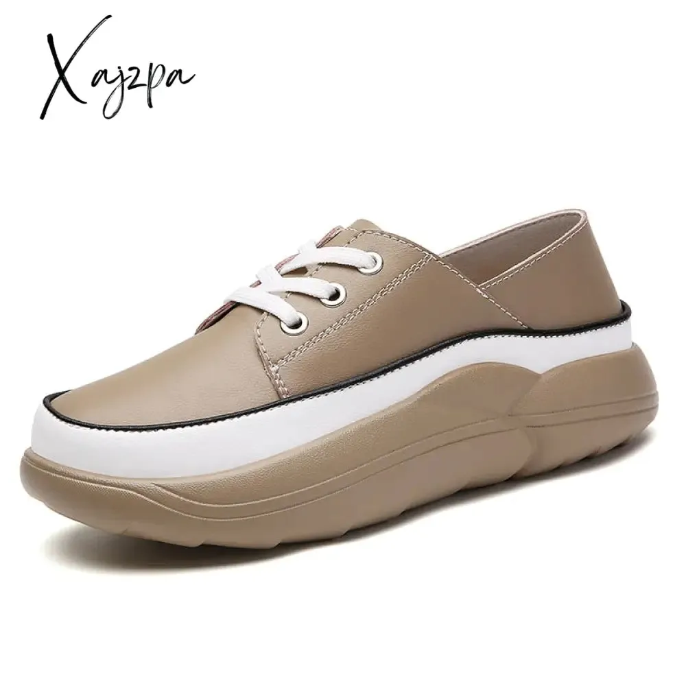 Xajzpa - Women Flats Loafers Breathable Moccasins Female Boat Shoes Fashion Ladies Platform Slip-on White Soft Casual Shoes Zapatos Mujer