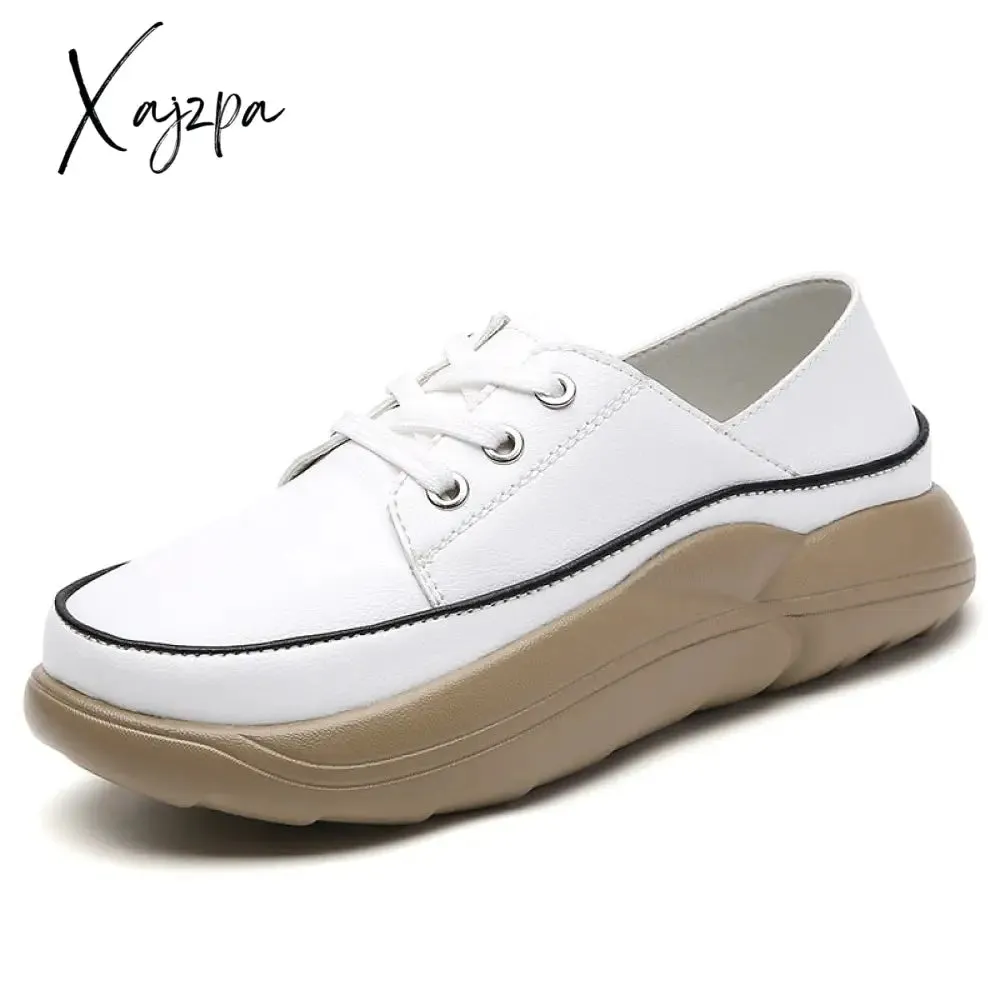 Xajzpa - Women Flats Loafers Breathable Moccasins Female Boat Shoes Fashion Ladies Platform Slip-on White Soft Casual Shoes Zapatos Mujer