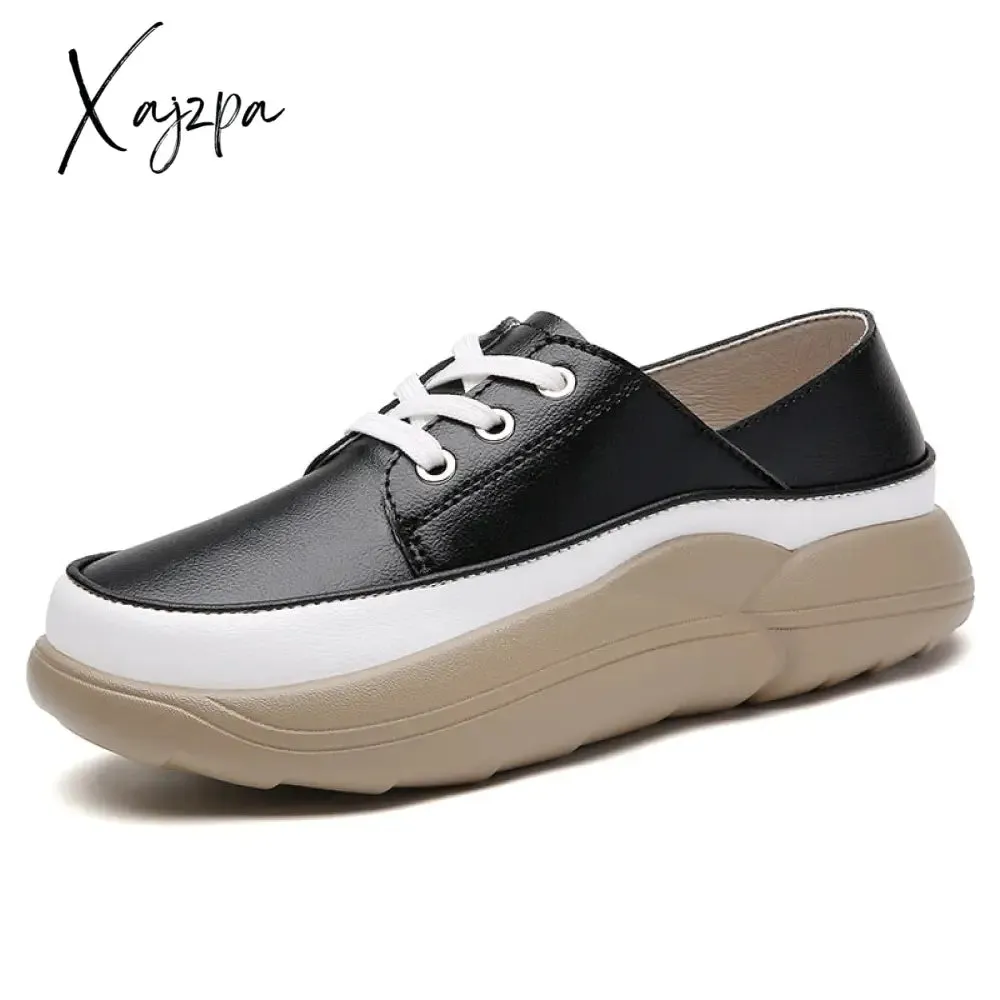 Xajzpa - Women Flats Loafers Breathable Moccasins Female Boat Shoes Fashion Ladies Platform Slip-on White Soft Casual Shoes Zapatos Mujer