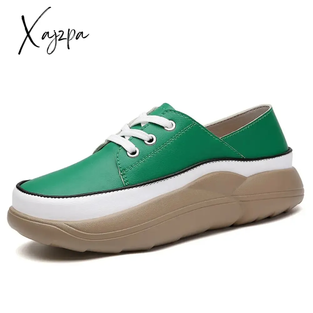 Xajzpa - Women Flats Loafers Breathable Moccasins Female Boat Shoes Fashion Ladies Platform Slip-on White Soft Casual Shoes Zapatos Mujer