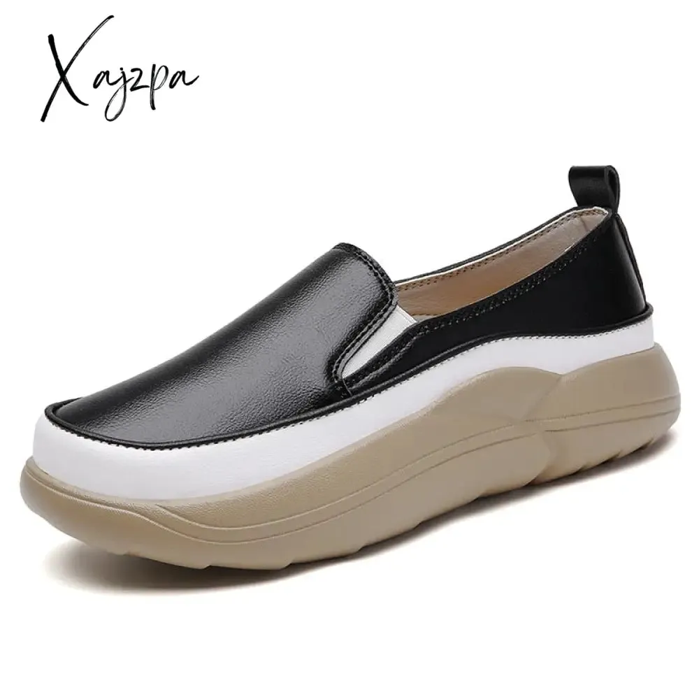 Xajzpa - Women Flats Loafers Breathable Moccasins Female Boat Shoes Fashion Ladies Platform Slip-on White Soft Casual Shoes Zapatos Mujer